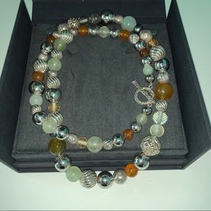 David Yurman diamond bead jade amber sterling silver bead necklace